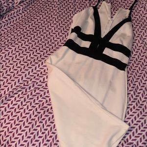 Charlotte Russe White/Black Midi Body-Con Dress